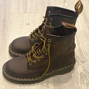 Dr. Martens Dark Brown Boots with Yellow Stitching